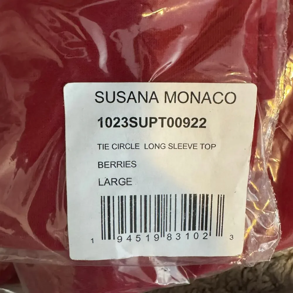 Susana Monaco Long Sleeves Scoop Neck Tie Top - Red NWT Size Large